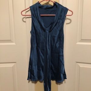 Anne Klein blue silk tank top with tie at neck